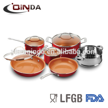 10 pcs à l&#39;intérieur de cuivre en aluminium en céramique poêle à frire sauce pot antiadhésive batterie de cuisine ensemble